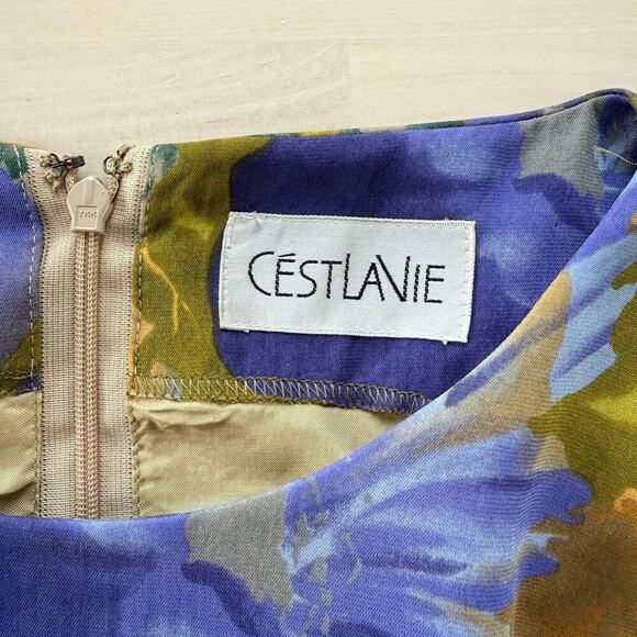 Vintage 80s Purple Orange Floral Cocktail Dress Ruffle‎ Hem Cap Sleeves, Small - Picture 3 of 10